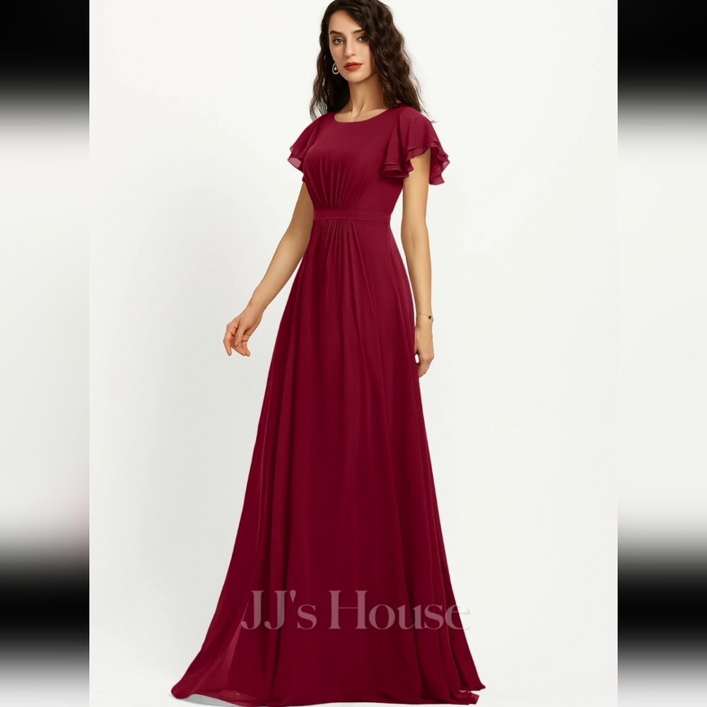 Jjs house a line floor length scoop neck  burgandy bridesmaids dress size 22